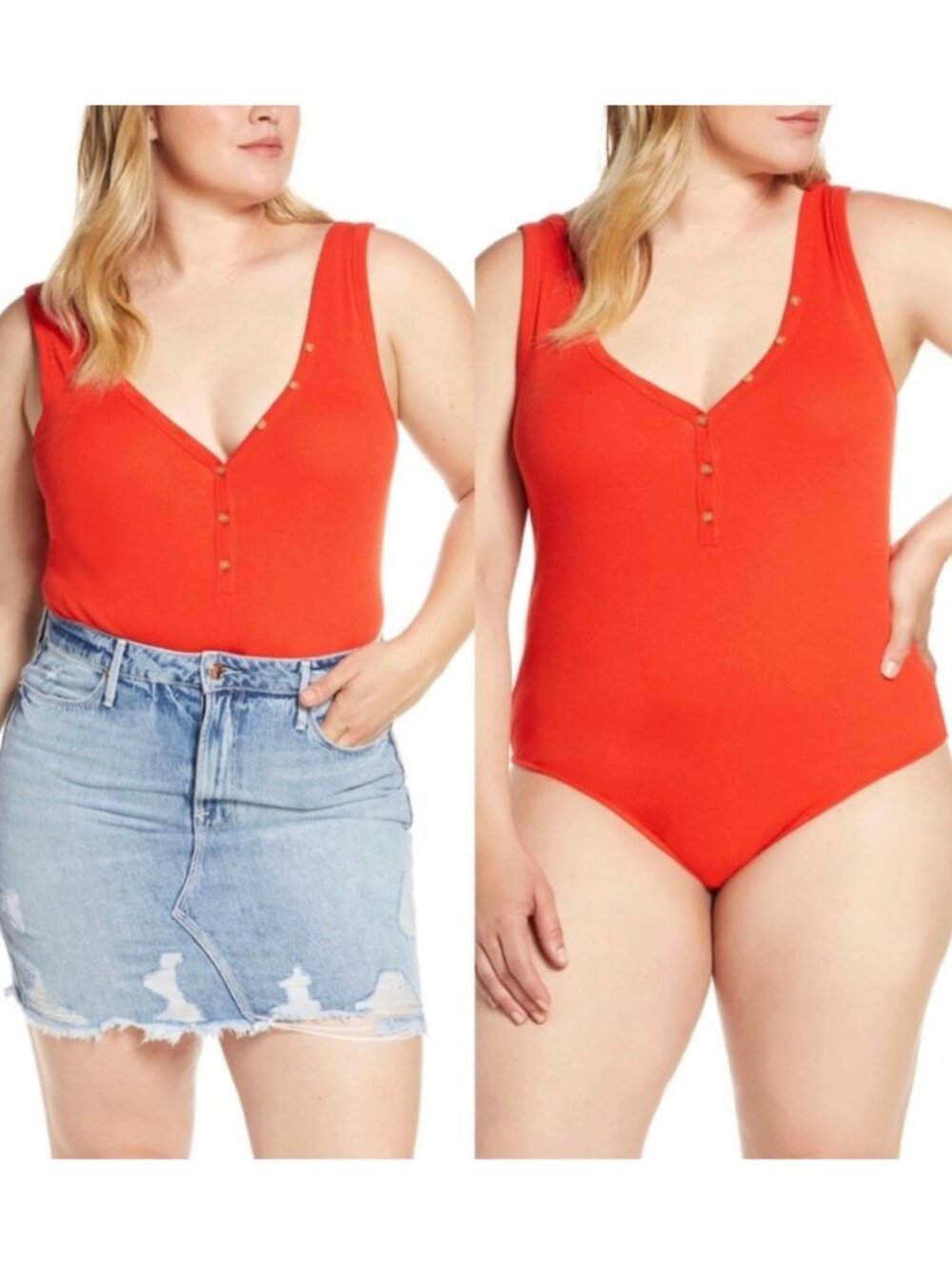 NEW BP NORDSTROM Plus Size Henley Tank Bodysuit Red Ribbed Sleeveless Cotton 1X